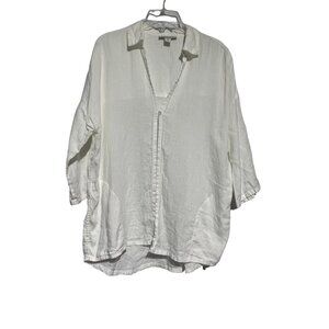 J Jill Oversized Womens  White Button Open Front Linen Blouse Beachy XS‎